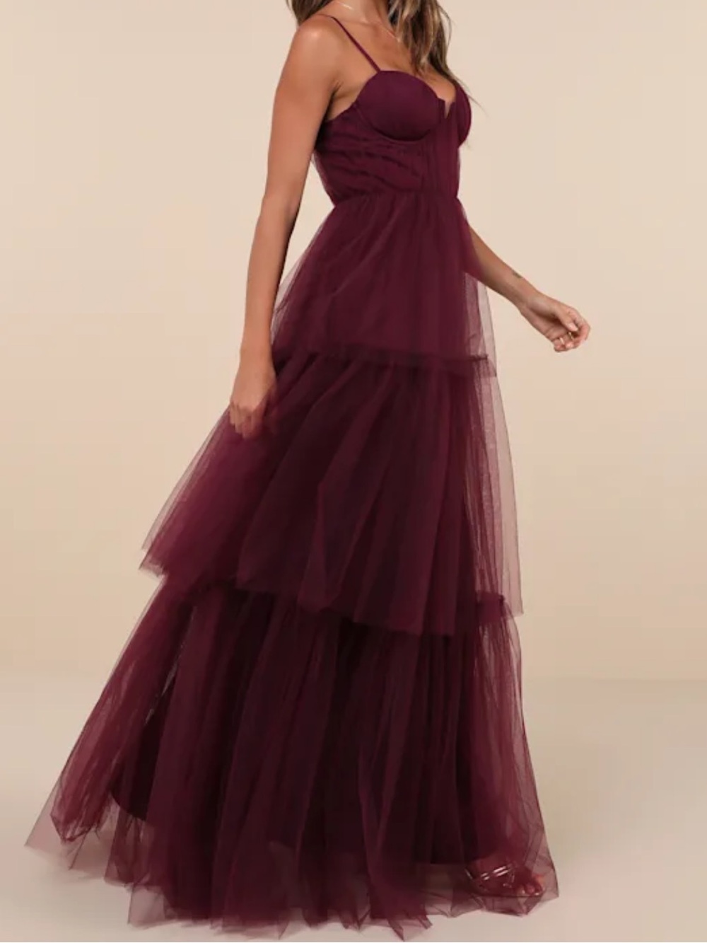 NWT Tulle-y Amazing Plum Tulle Sleeveless Bustier Maxi Dress - Picture 2 of 6